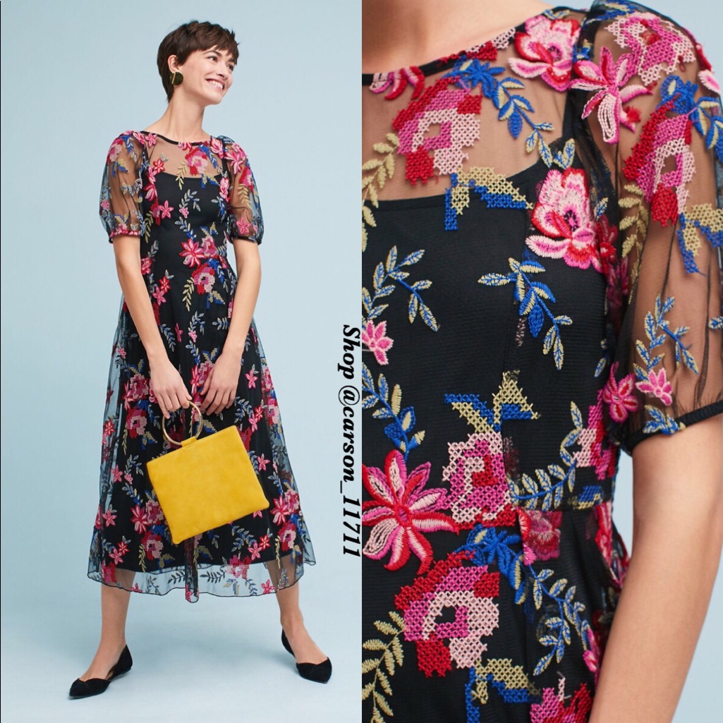 Rare Anthropologie Lucy Embroidered Midi Dress 2